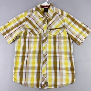 Jordan Jumpman Shirt Mens Large Yellow Plaid Short Sleeve Roll Tab Button Up Y2K